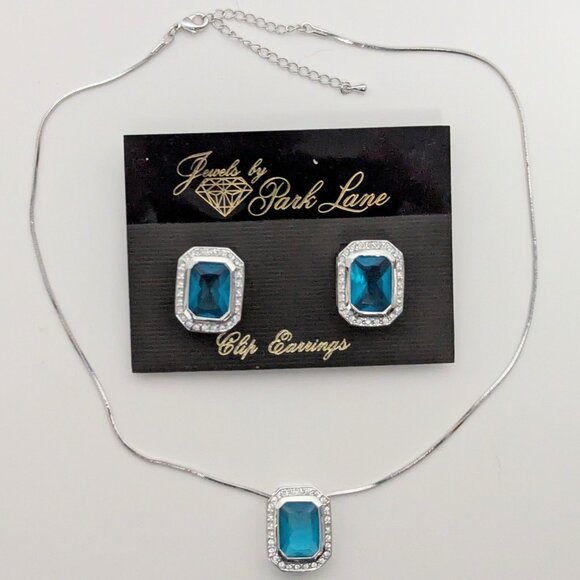 Vintage Jewels by Park Lane Blue w/ Crystal-like stones in Silver Tone/ Retro - Picture 2 of 3